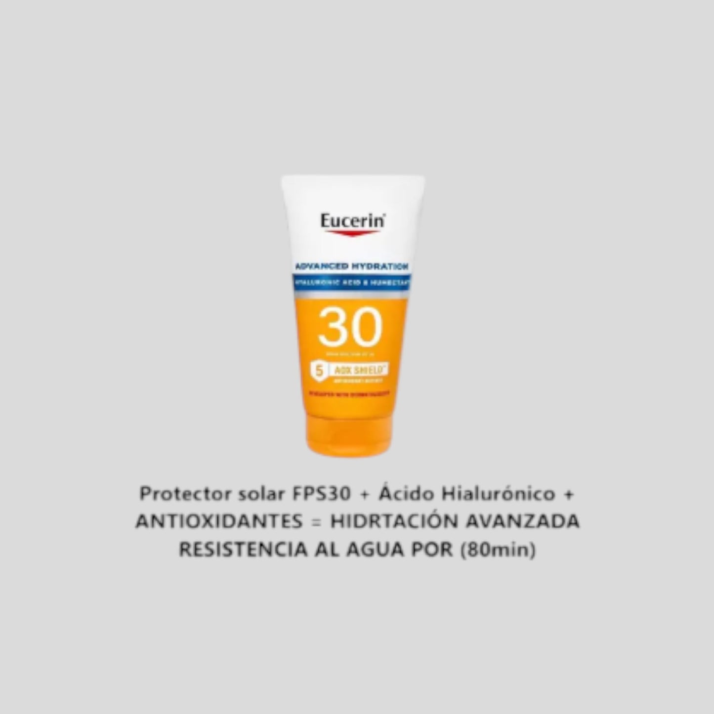 Protector solar eucerin spf30 uva/uvb 150ml ácido hialurónico y antioxidantes hidratación avanzada resistencia al agua por 80min