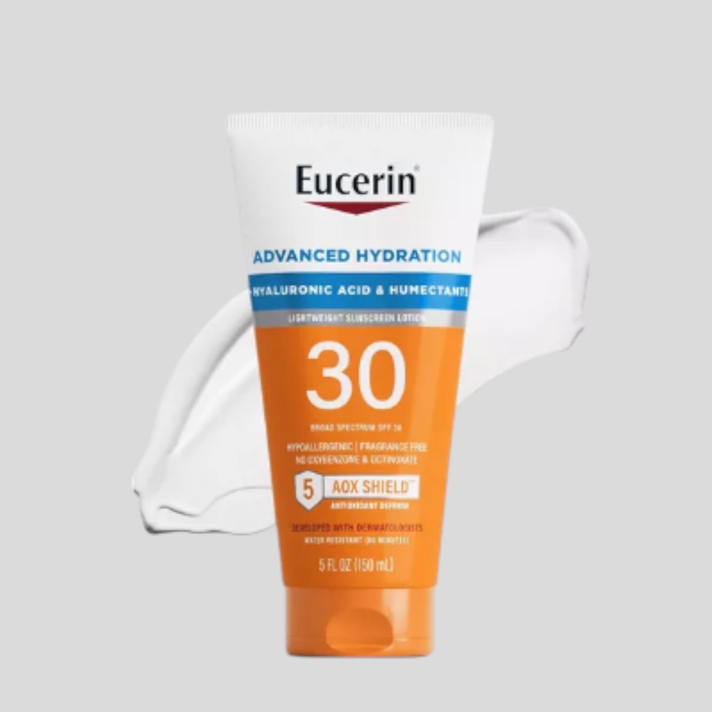 Protector solar eucerin spf30 uva/uvb 150ml ácido hialurónico y antioxidantes hidratación avanzada resistencia al agua por 80min