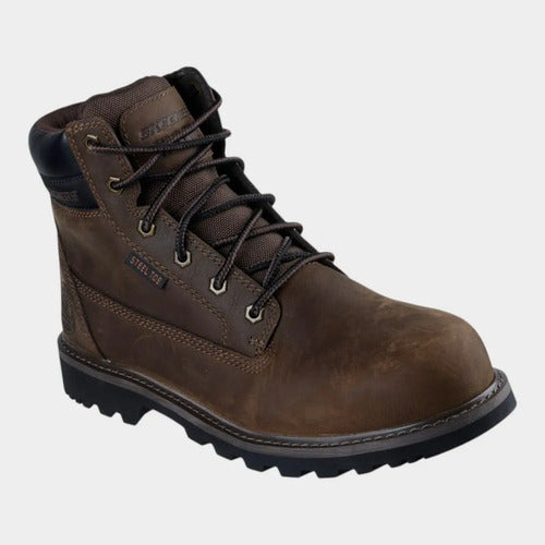 Botas Skechers Hombre Piel Work Con Casco Acero 200372brn Cafe