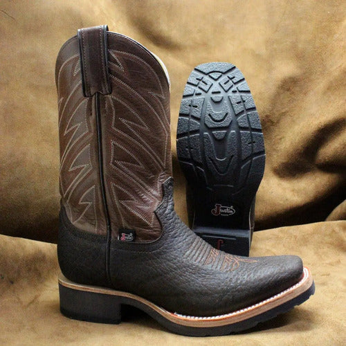 Botas Justin Hombre Vaqueras Piel Bull Tekno Jb5356 Cafe Cuello De Toro