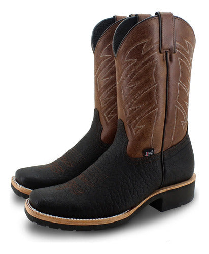 Botas Justin Hombre Vaqueras Piel Bull Tekno Jb5356 Cafe Cuello De Toro