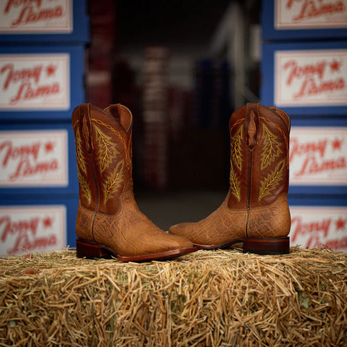 Botas Tony Lama Hombre Vaqueras Piel Res Print Elefante 8674 Coñac Print Elefante