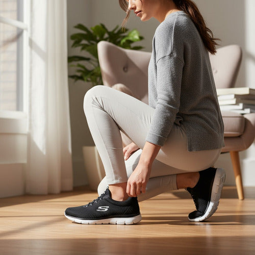 Tenis Skechers Mujer Summits Memory Foam 12980bkw Negro