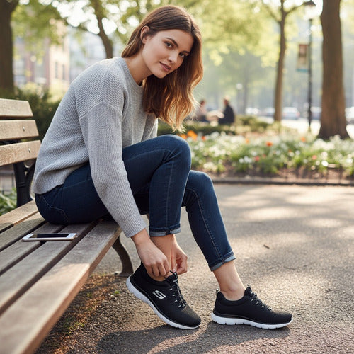 Tenis Skechers Mujer Summits Memory Foam 12980bkw Negro